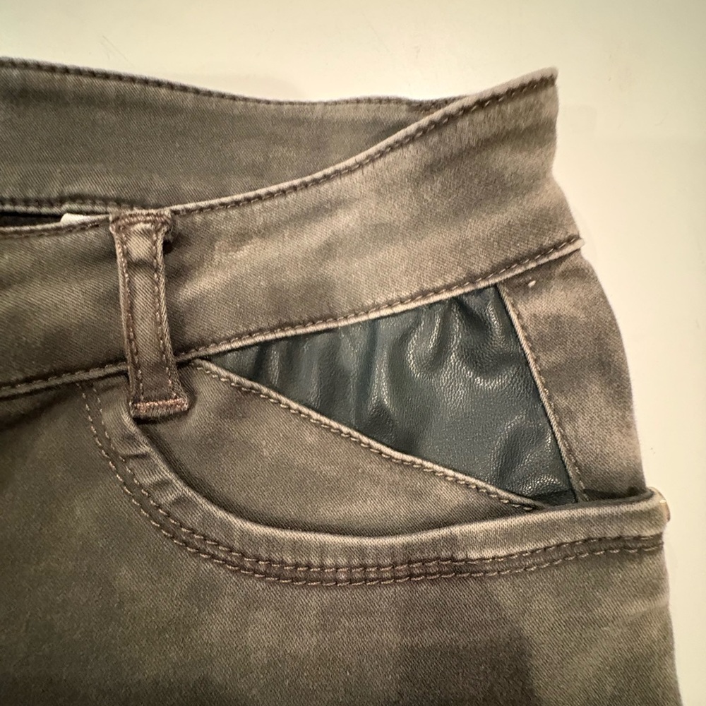 Gray / Sage Denim Jeans with Leather Detail